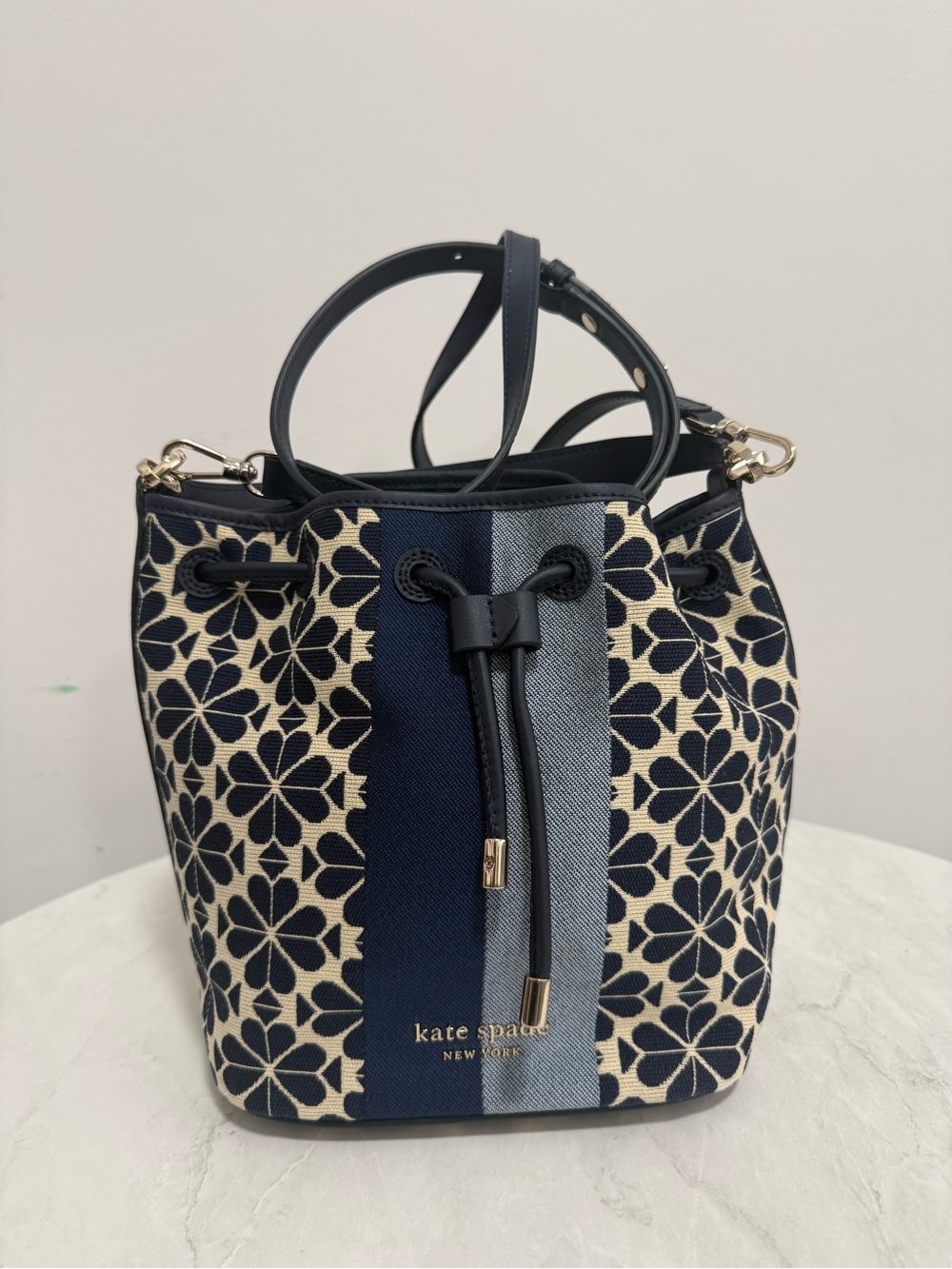 Kate Spade Flower Jacquard Stripe Medium Bucket Bag - Brand New